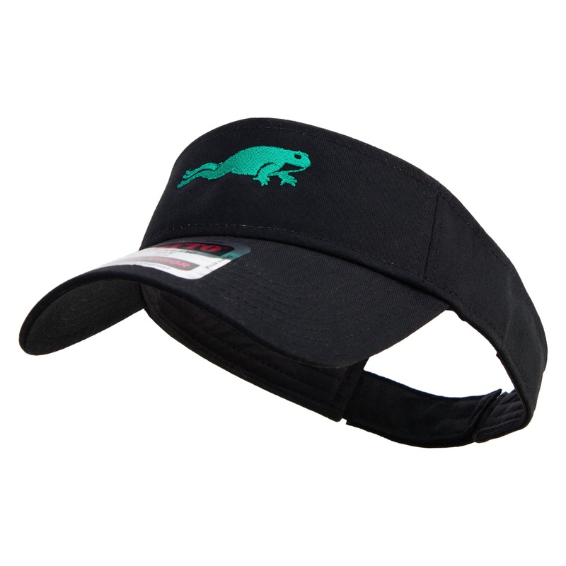 Green Frog Embroidered Cotton Twill Sun Visor Black One Size