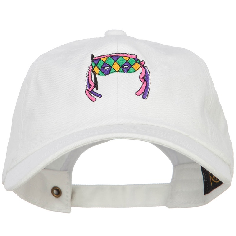 Mardi Gras Half Face Mask Embroidered Washed Cap White One Size