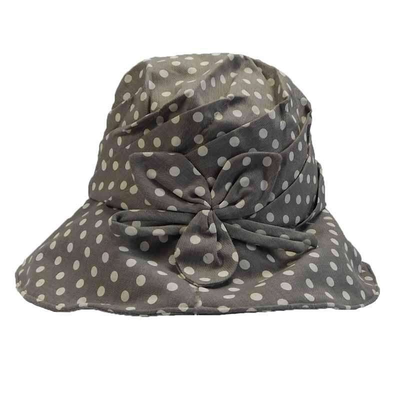 Pleated Crown Polka Dot Cloche Grey