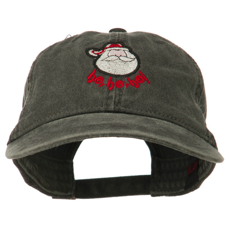 Santa’s Face Ho Ho Ho Embroidered Washed Dyed Cap Black One Size