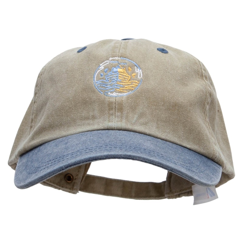 Sea Fishing Boat Embroidered Pigment Dyed Wash Cap Khaki Navy One Size