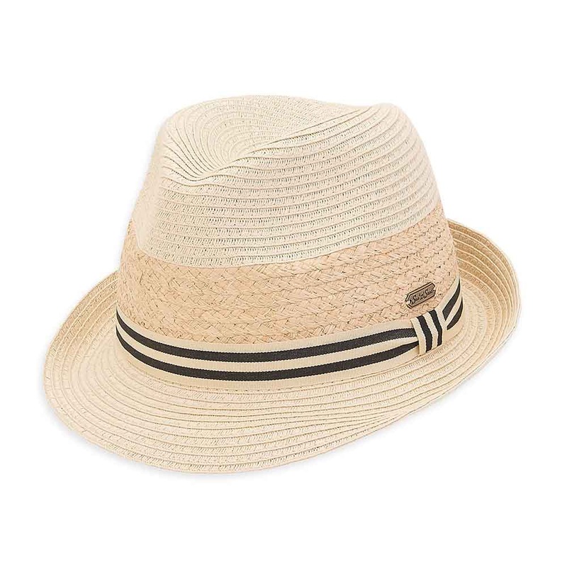 Striped Band Fedora with Raffia Mid-Crown – Sun ‘N’ Sand Hats Natural M/L (57-58 cm)