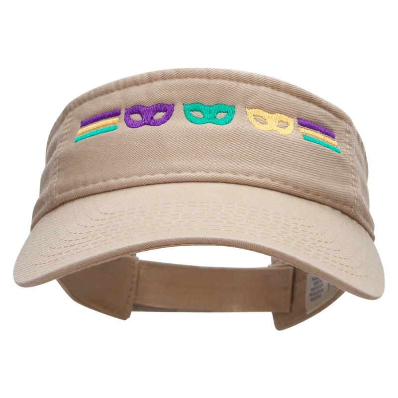 Striped Masks Embroidered Pro Style Cotton Twill Washed Visor Khaki One Size