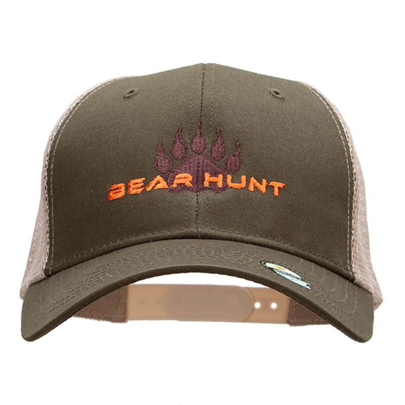 The Bear Hunt Embroidered 6 Panel High Profile Cotton Mesh Cap Olive Khaki One Size