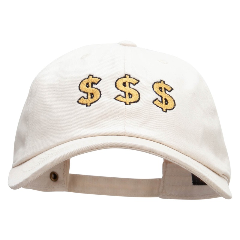 Triple Money Sign Embroidered Unstructured Cotton Twill Washed Cap Beige One Size