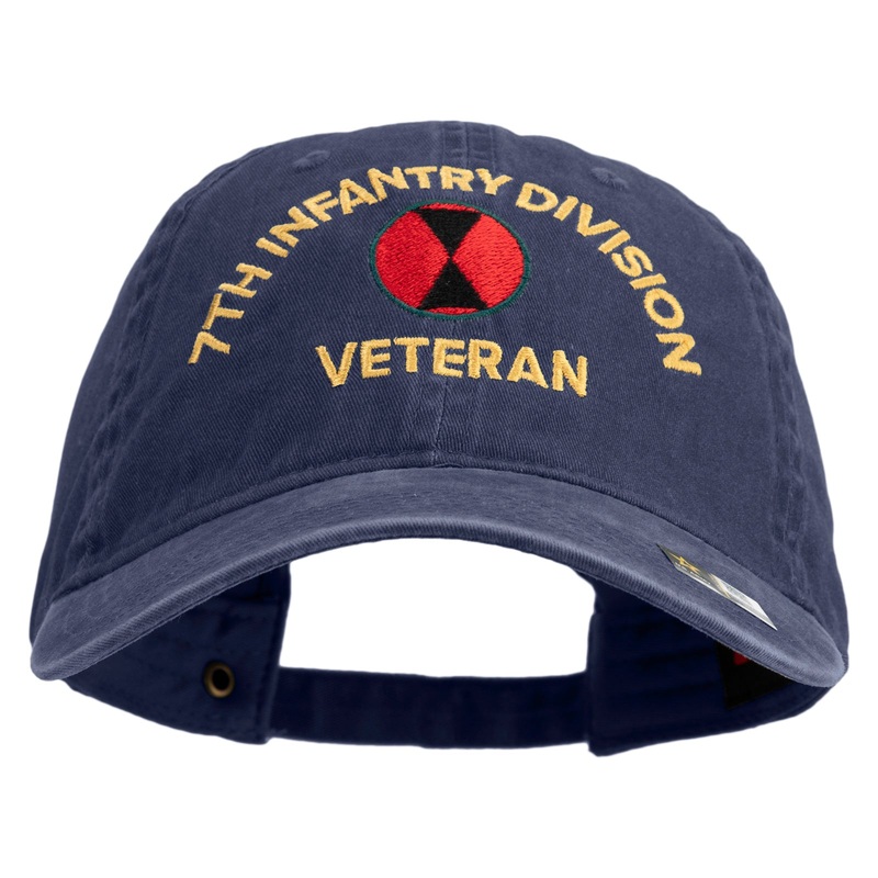U.S. Army 7th Infantry Division Embroidered Washed Solid Pigment Dyed Cotton Twill Brass Buckle Cap Navy One Size