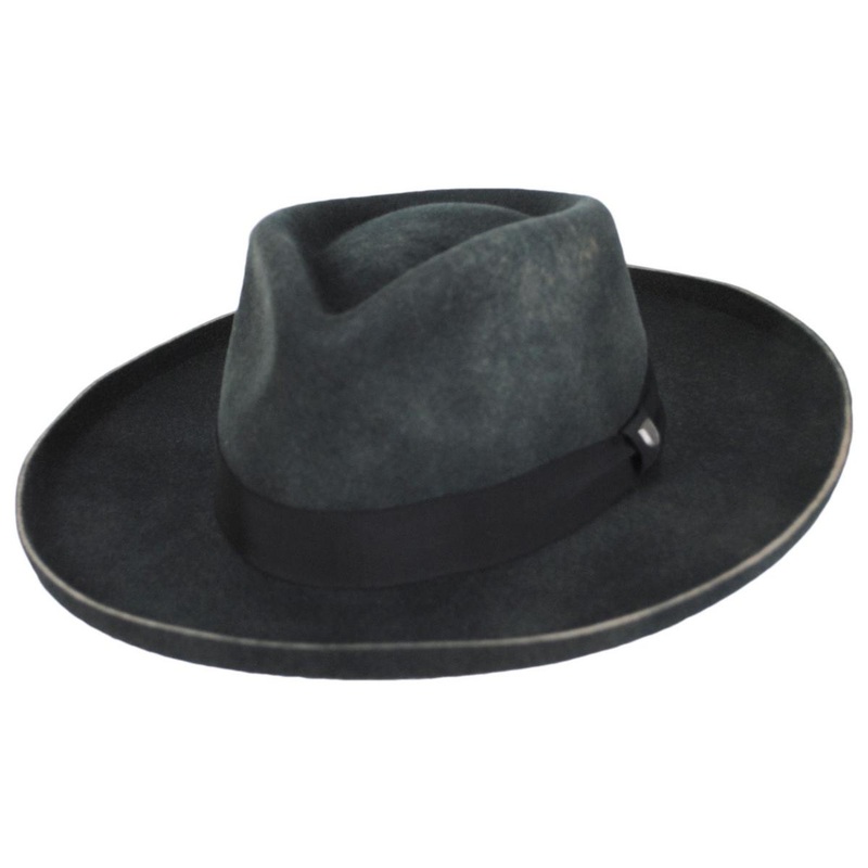 Victoria Felt Pencil Curl Fedora Hat BLACK/BLACK SATIN XS