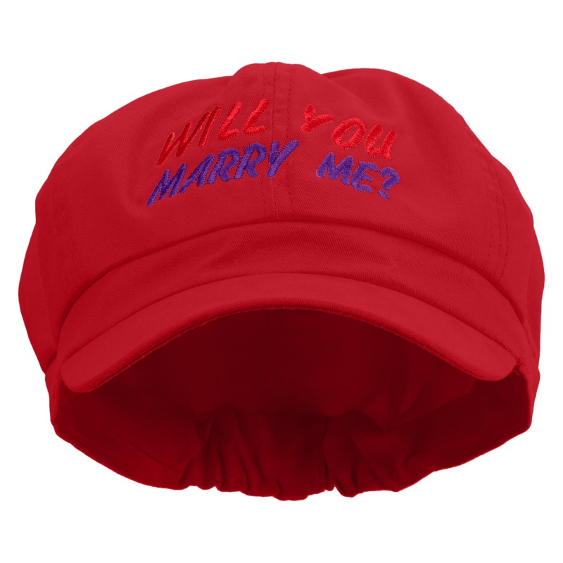 Will You Marry Me? Embroidered Cotton Elastic Big Size Newsboy Cap Red XL-2XL