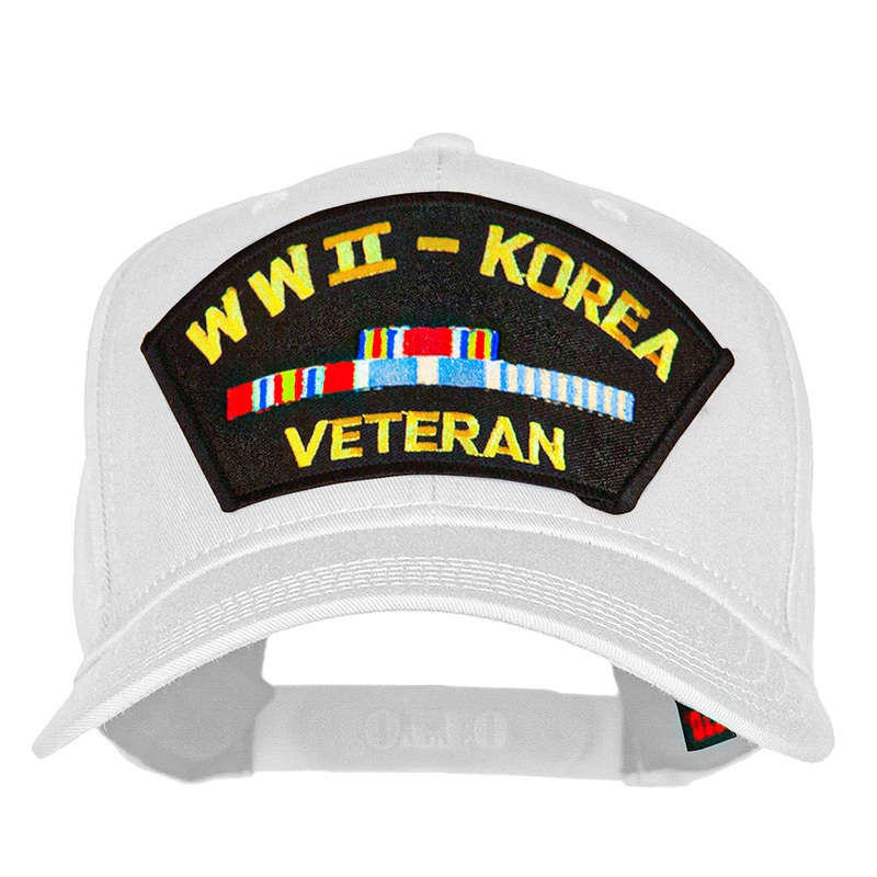 WWII Korea Veteran Fan Shape Patched Cotton Twill Cap White One Size