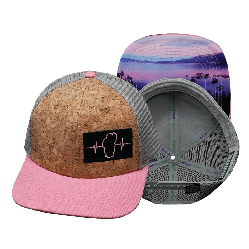 **YOUTH** Tahoe Hat – Baseball Hat Fit – Cork – Pink / Gray – Trucker Mesh