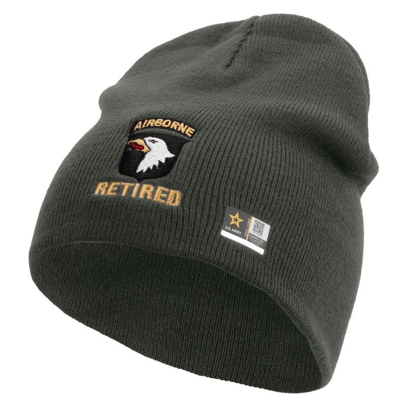 101st Airborne Retired Embroidered 8 Inch Knitted Short Beanie DK Grey One Size
