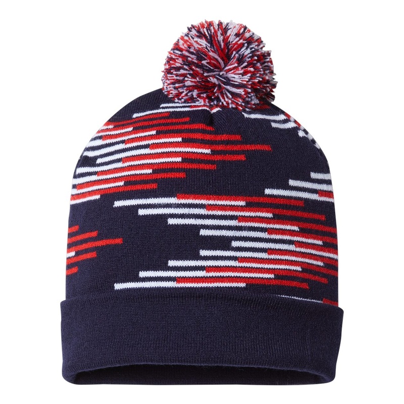 Cap America RKB12 USA-Made Bar Beanie Knit Cap Black/Deep Orange/White
