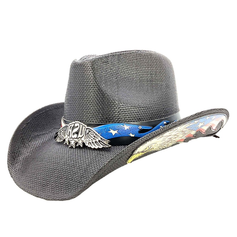 Flying Bold Eagle Under Brim USA Cowboy Hat – Milani Hats Black M/L (58.5 cm) Straw