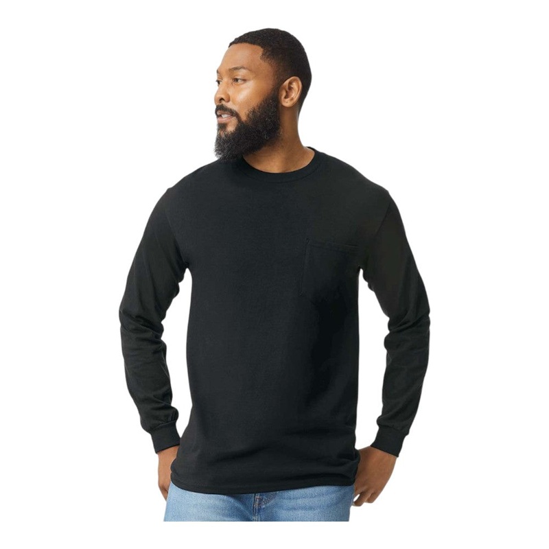 Gildan 2410 Men’s Ultra Cotton Long Sleeve Pocket T-Shirt White S