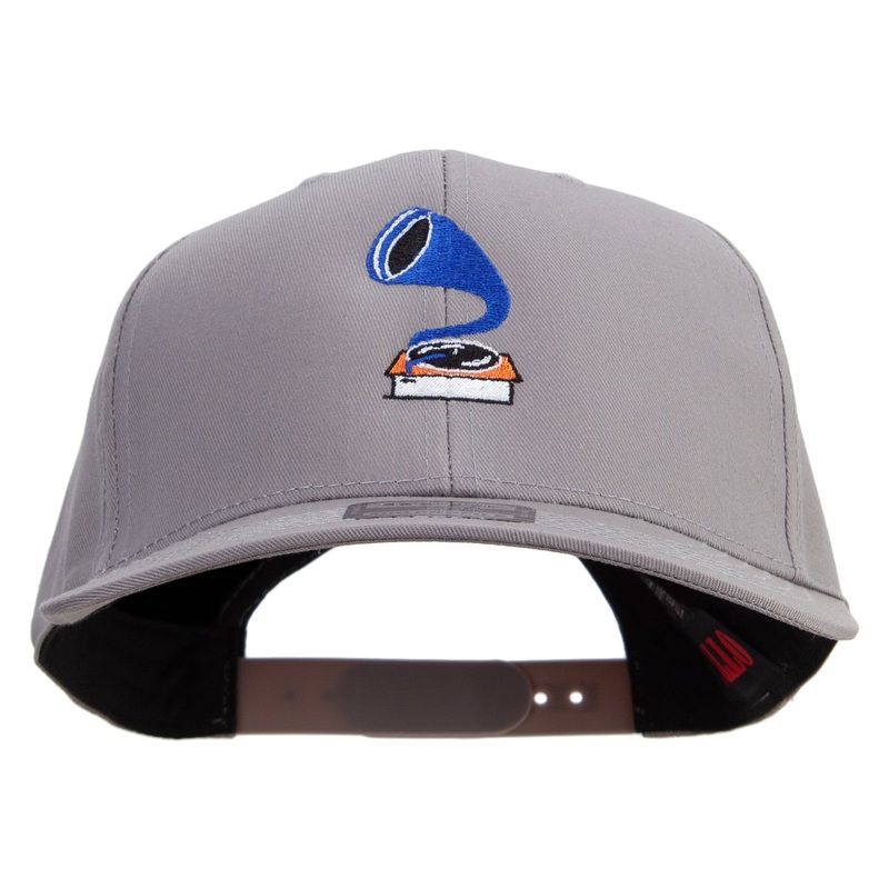 Hand Drawn Phonograph Embroidered Solid Cotton Twill Pro Style Cap Grey One Size