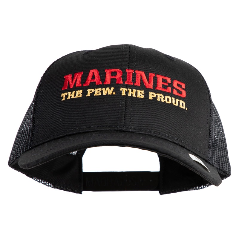 Marines The Few The Proud Embroidered 6 Panel Structured Cotton Twill Mesh Cap Made in USA Black One Size