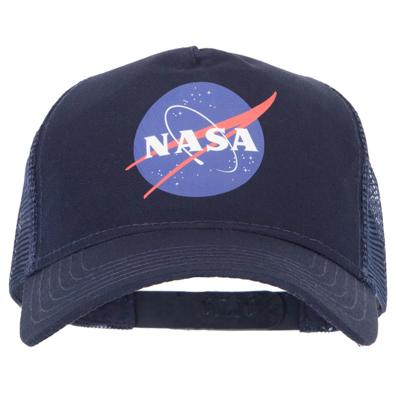 NASA Insignia Logo Heat Transfer Solid Cotton Twill 5 Panel Mesh Cap Navy One Size
