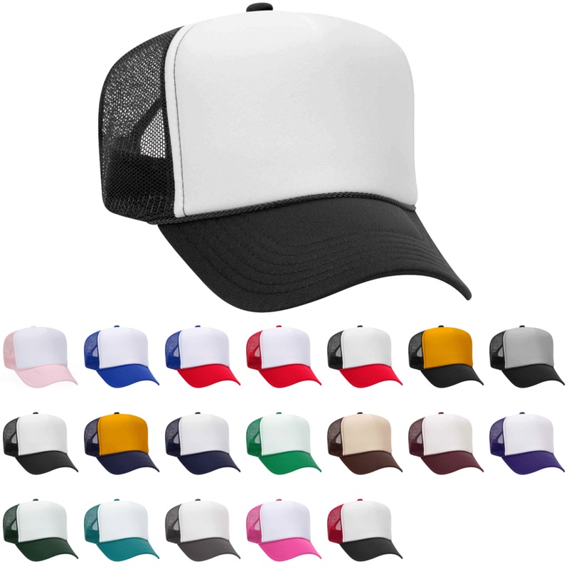 Otto 39-169 5 Panel High Crown Mesh Back Foam Trucker Hat, Polyester Foam Cap Dk.Grn/Wht/Dk.Grn