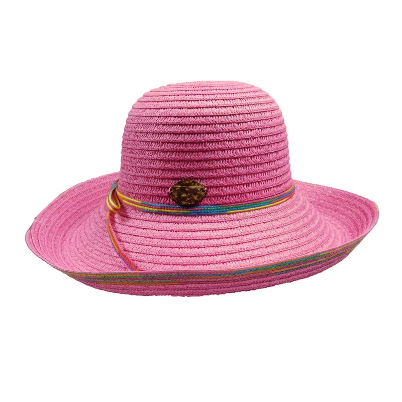 Panama Jack Kettle Brim Hat with Multicolor Trim Fuchsia