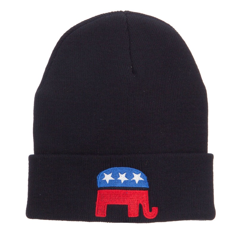 Republican Elephant Embroidered Cuff Beanie Black One Size