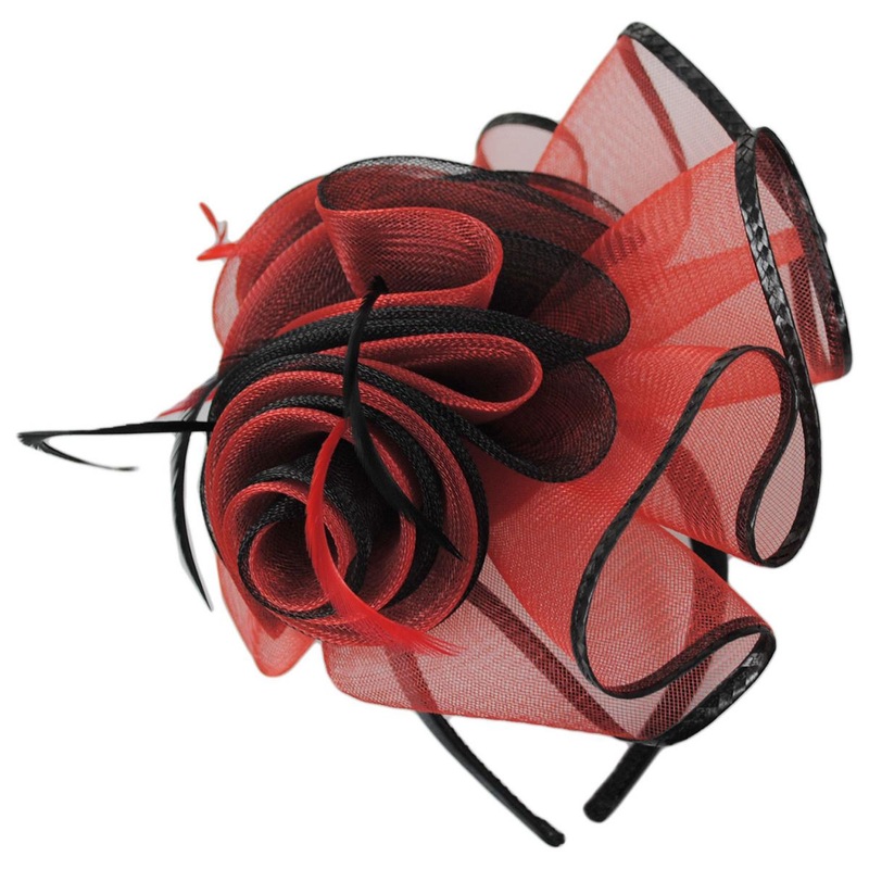 Rizo Horsehair Mesh Fascinator Hat BLACK/RED ONE SIZE FITS MOST