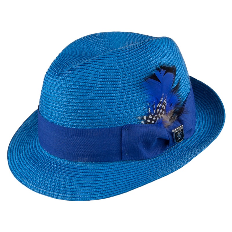 Stacy Adams Hats Toyo Straw Pinch Crown Trilby Hat – Royal Blue M