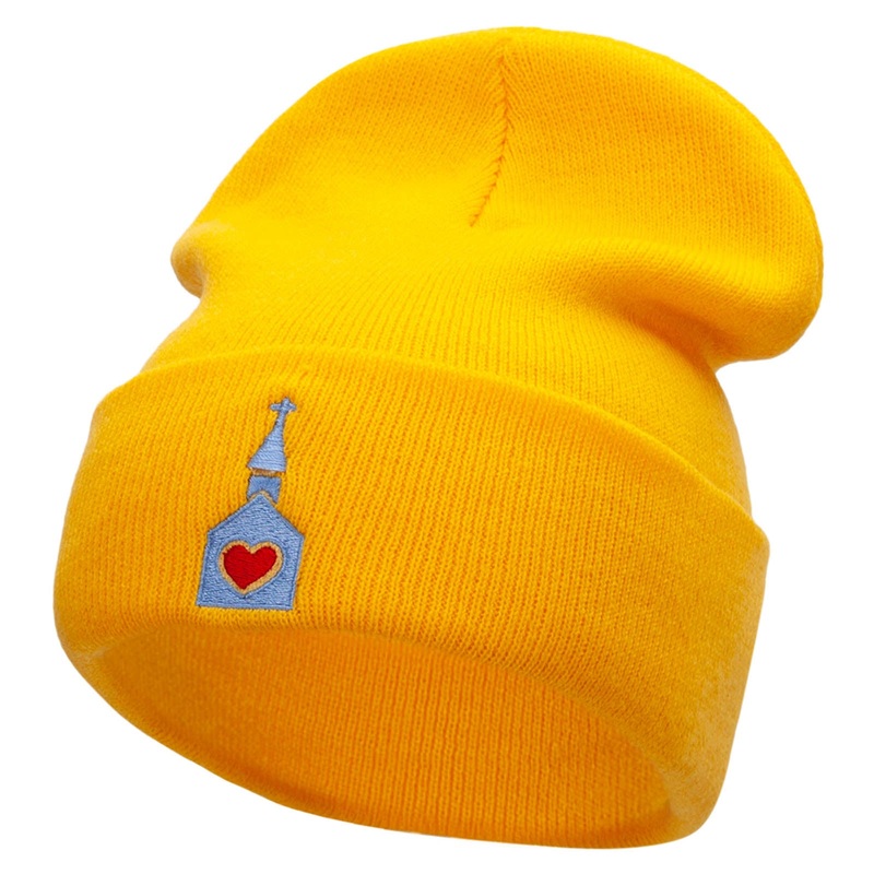 Wedding Church Embroidered 12 Inch Long Knitted Beanie Yellow One Size
