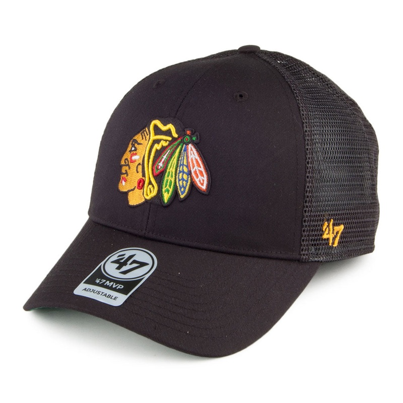 47 Brand Chicago Blackhawks Trucker Cap – NHL Branson MVP – Black Adjustable