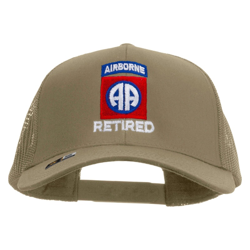 82nd Airborne Retired Embroidered Solid Cotton Twill Mesh Prostyle Cap Khaki One Size