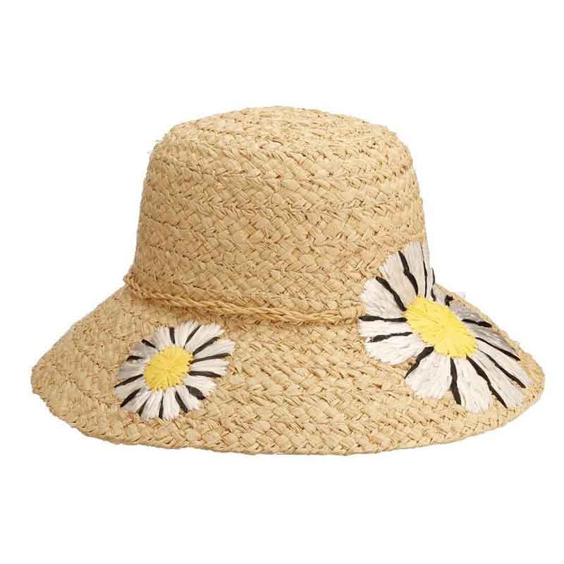 Braided Raffia Straw Hat with Daisies – Cappelli Straworld Natural OS (57 cm)
