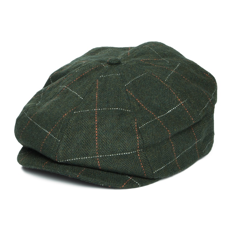 Brixton Hats Brood Windowpane Herringbone Newsboy Cap – Moss-Orange Small-56cm