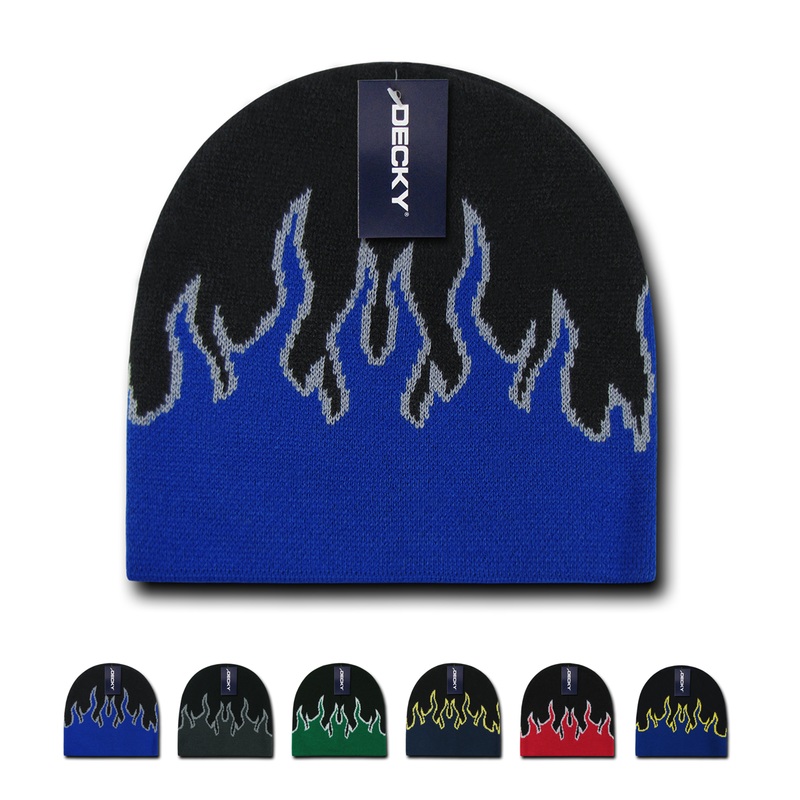 Decky 9055 – Youth Fire Beanie, Kids Flame Knit Cap – CASE Pricing Black/Blue/Grey