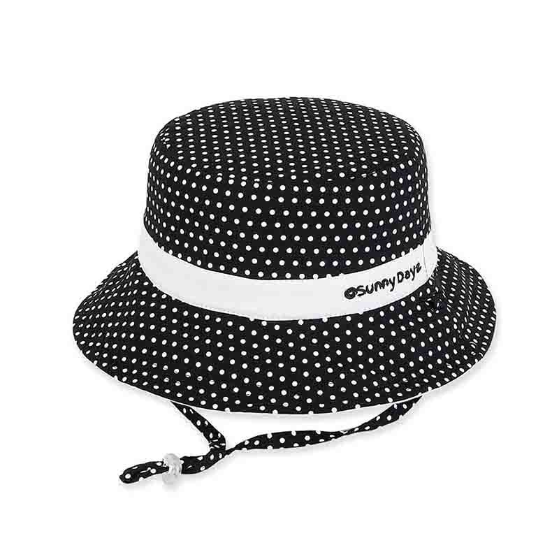 Girls Reversible Polka Dot Cotton Bucket Hat – Sunny Dayz Hats Black and White S/M (51 cm)