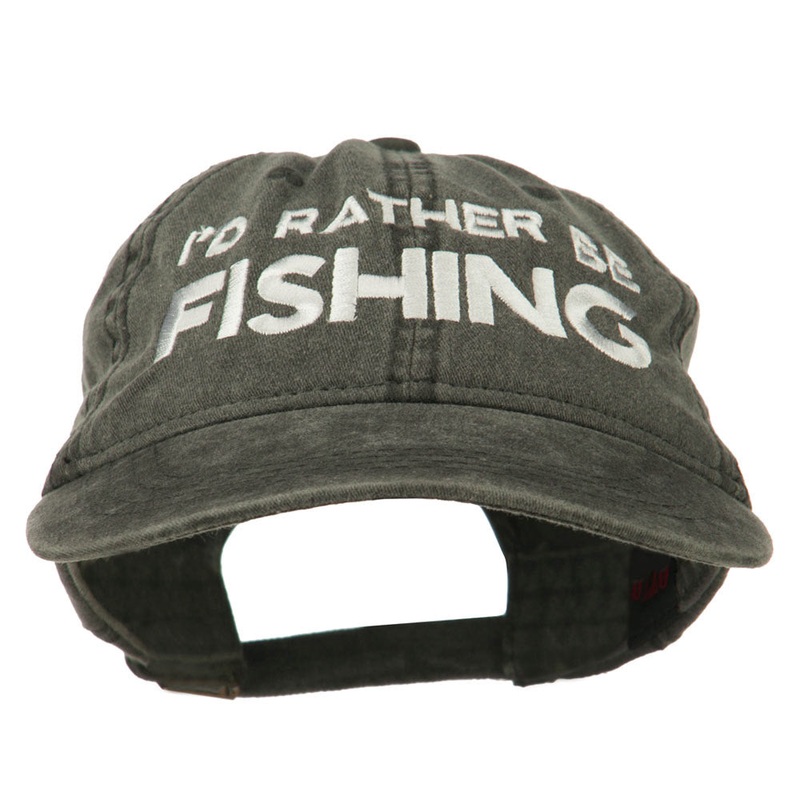 I’d Rather Be Fishing Embroidered Washed Cotton Cap Black One Size