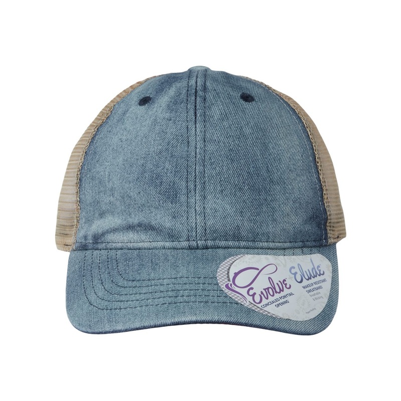 Infinity Her DAISY – Women’s Denim Mesh Back Cap, Ponytail Hat Denim/Khaki