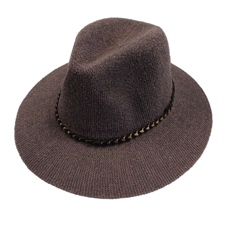 Knitted Panama Hat with Gold Band – Grey Grey