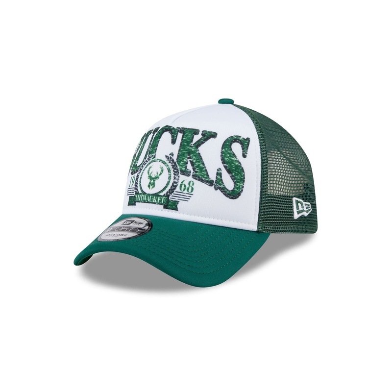 Milwaukee Bucks Distressed 9FORTY A-Frame Trucker Hat One Size