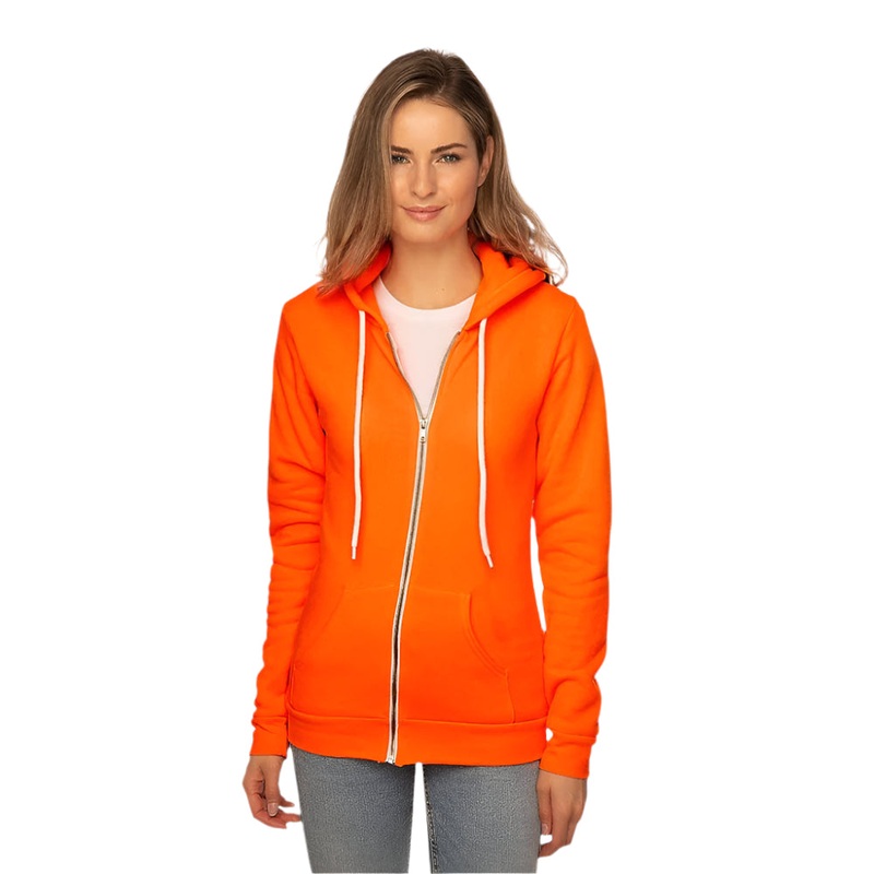 Royal Apparel 3150N Unisex Neon Fashion Fleece Zip Hoodie Made in USA Neon Orange XS