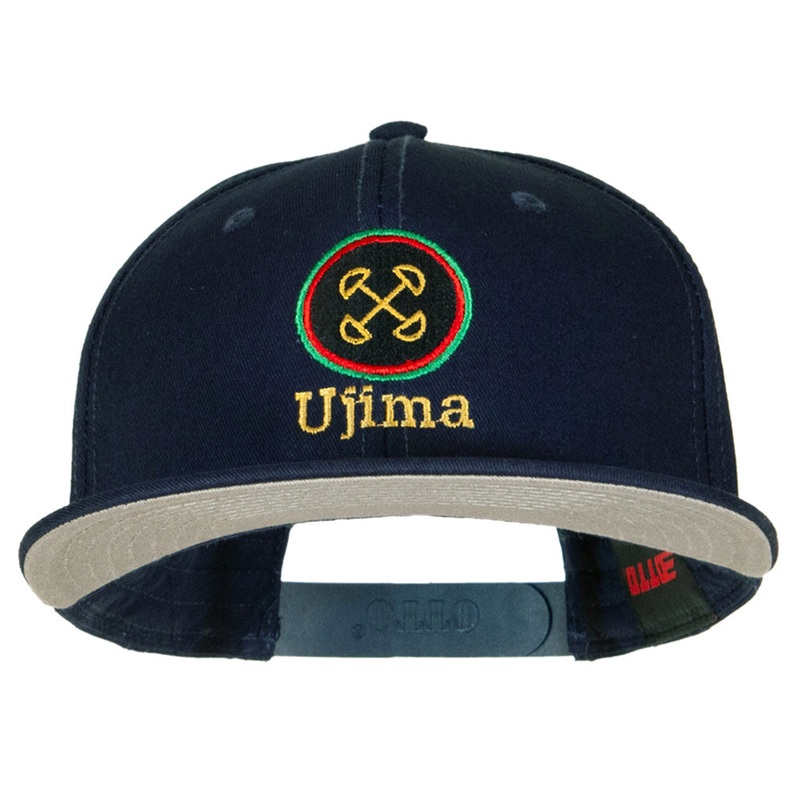 Ujima Kwanzaa Embroidered Superior Cotton Twill Flat Bill Snapback Prostyle Cap Navy One Size