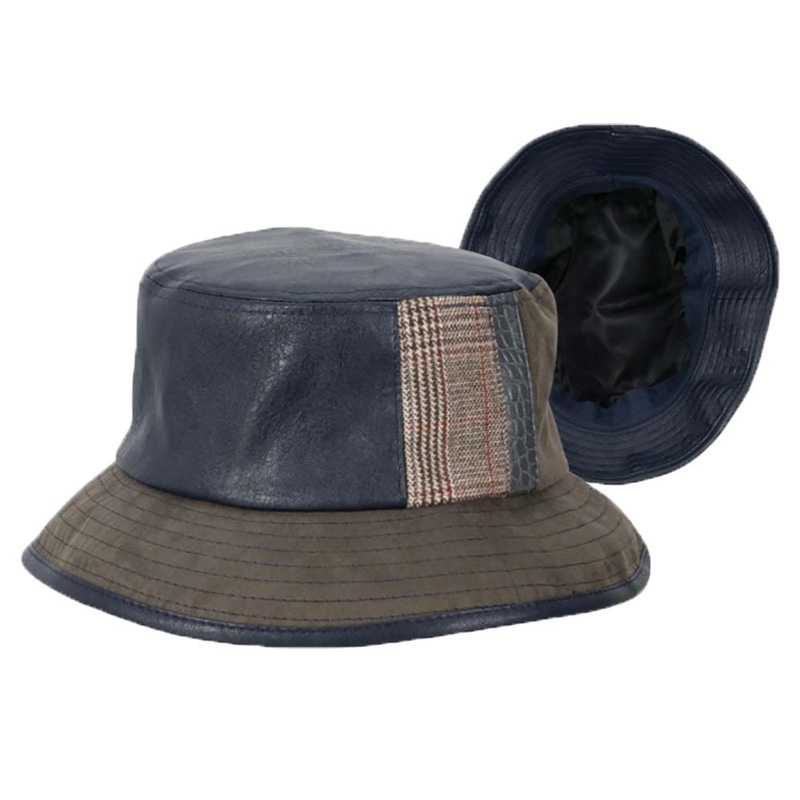 Vegan Leather Patchwork Bucket Hat – Dorfman Pacific Olive X-Large (60 cm)