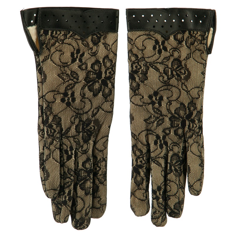 Women’s Lace Lined Floral Glove Black One Size