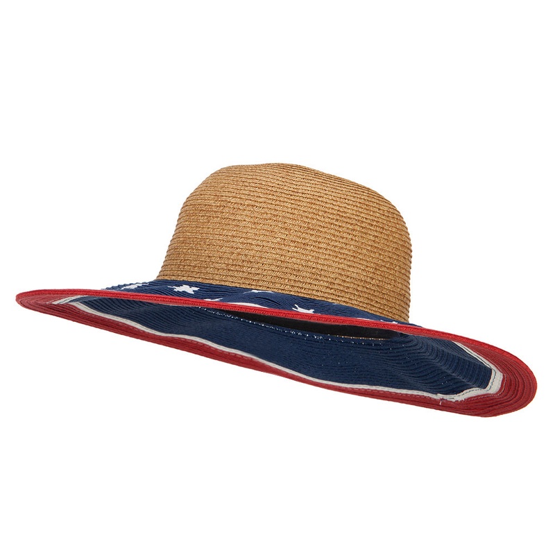 Women’s USA Flag Paper Braid 4 Inch Brim Hat American Flag One Size