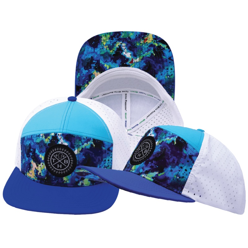 **YOUTH** Color Vibes Hat – Flat Bill – Starry Bright – Blue / Neon Green Blue / White – Laser Mesh