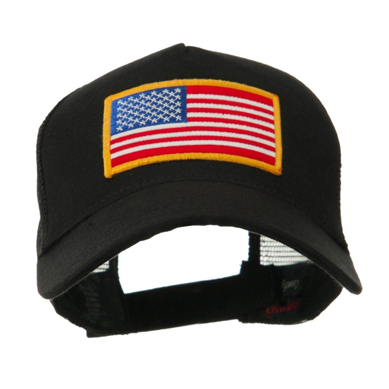 5 Panel Mesh American Flag Gold Patch Cap Black One Size