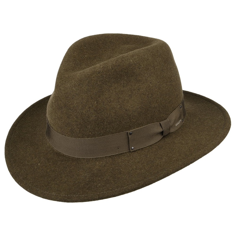 Bailey Hats Curtis Crushable Water Repellent Wool Felt Fedora Hat – Olive S