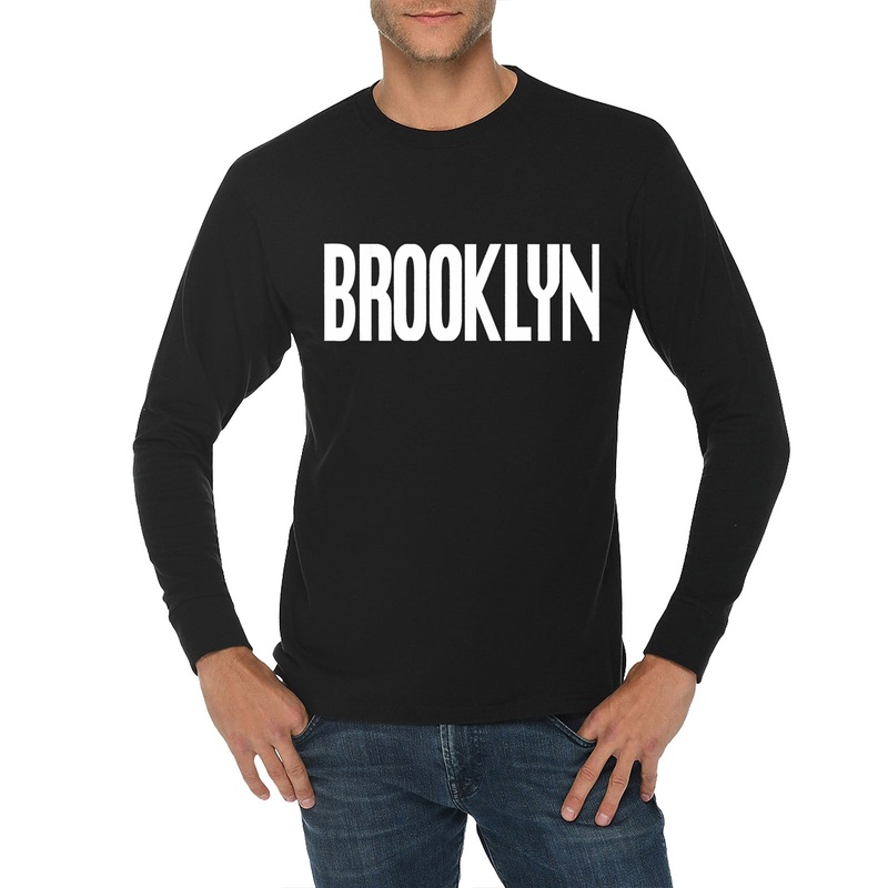 Brooklyn Spellout Graphic Long Sleeve Crewneck Tee Black XS