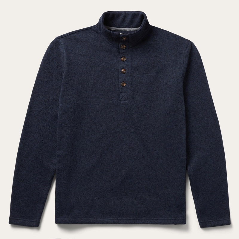 Button-Front Blue Pullover Knit Sweater Blue S
