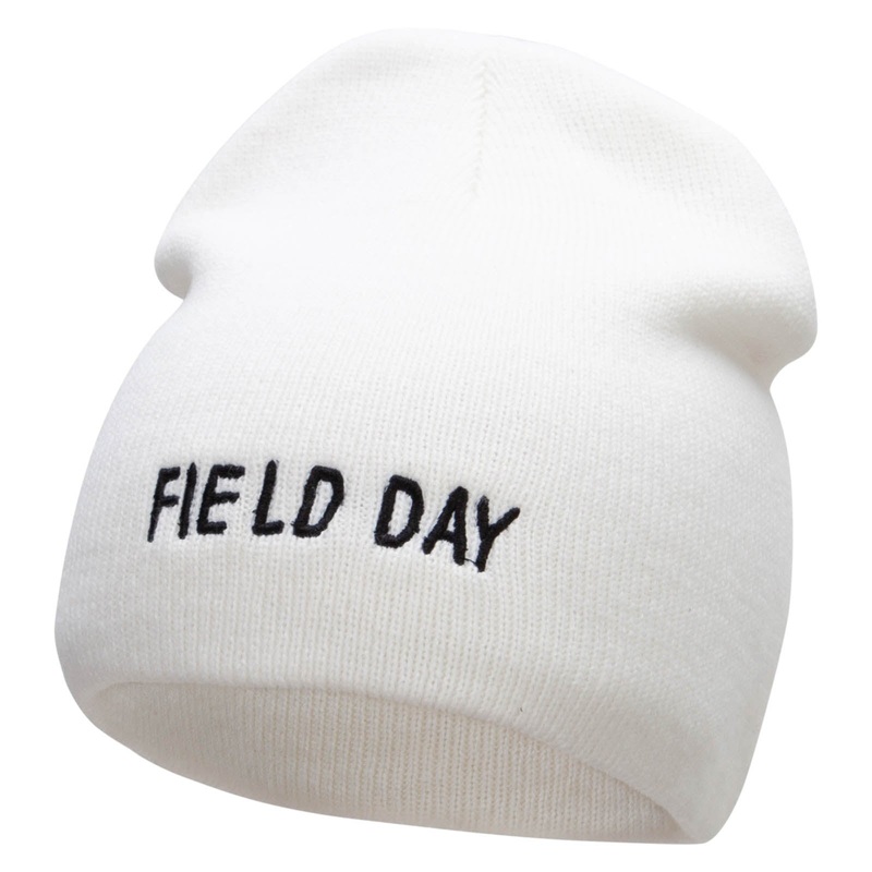 Field Day Embroidered 8 Inch Short Beanie White One Size