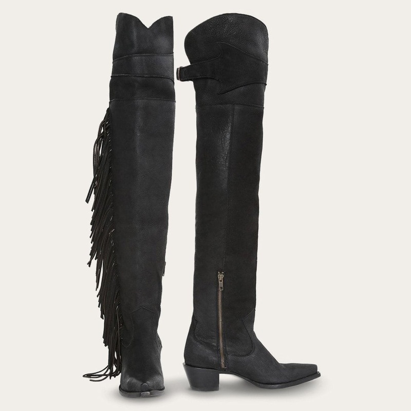 Glam Over-The-Knee Fringe Boot Black Leather 5
