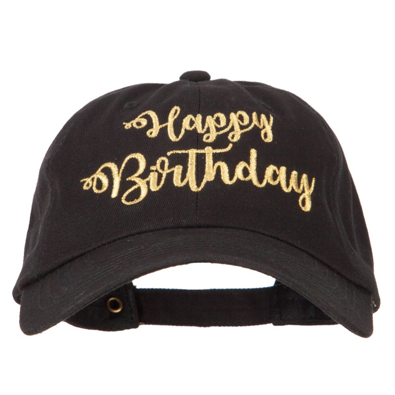 Glitter Happy Birthday Embroidered Unstructured Washed Cap Black One Size